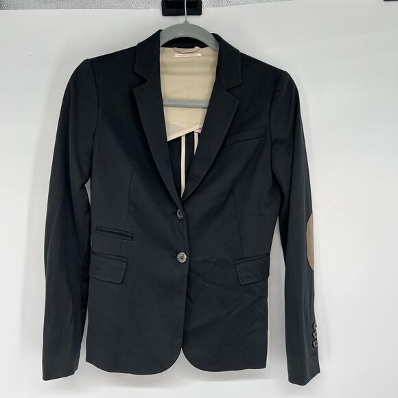 Paolo Pecora Blazer Women's Sz 40 US 4 Black Elbow Patches 100% Cotton - Picture 1 of 12